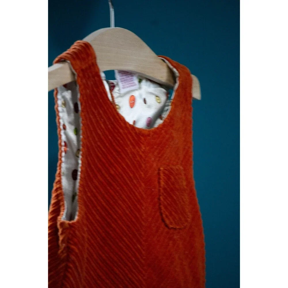 Vintage Gymboree Cute As A Button Corduroy Pinafore Jumper Dress Rust Size 3